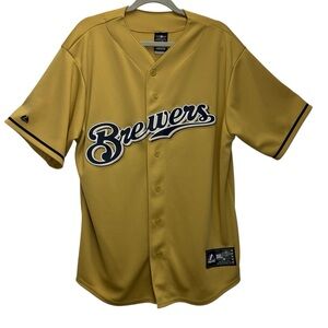 Majestic MLB Milwaukee Brewers Gold Shirt Sleeve Baseball Jersey Size Large